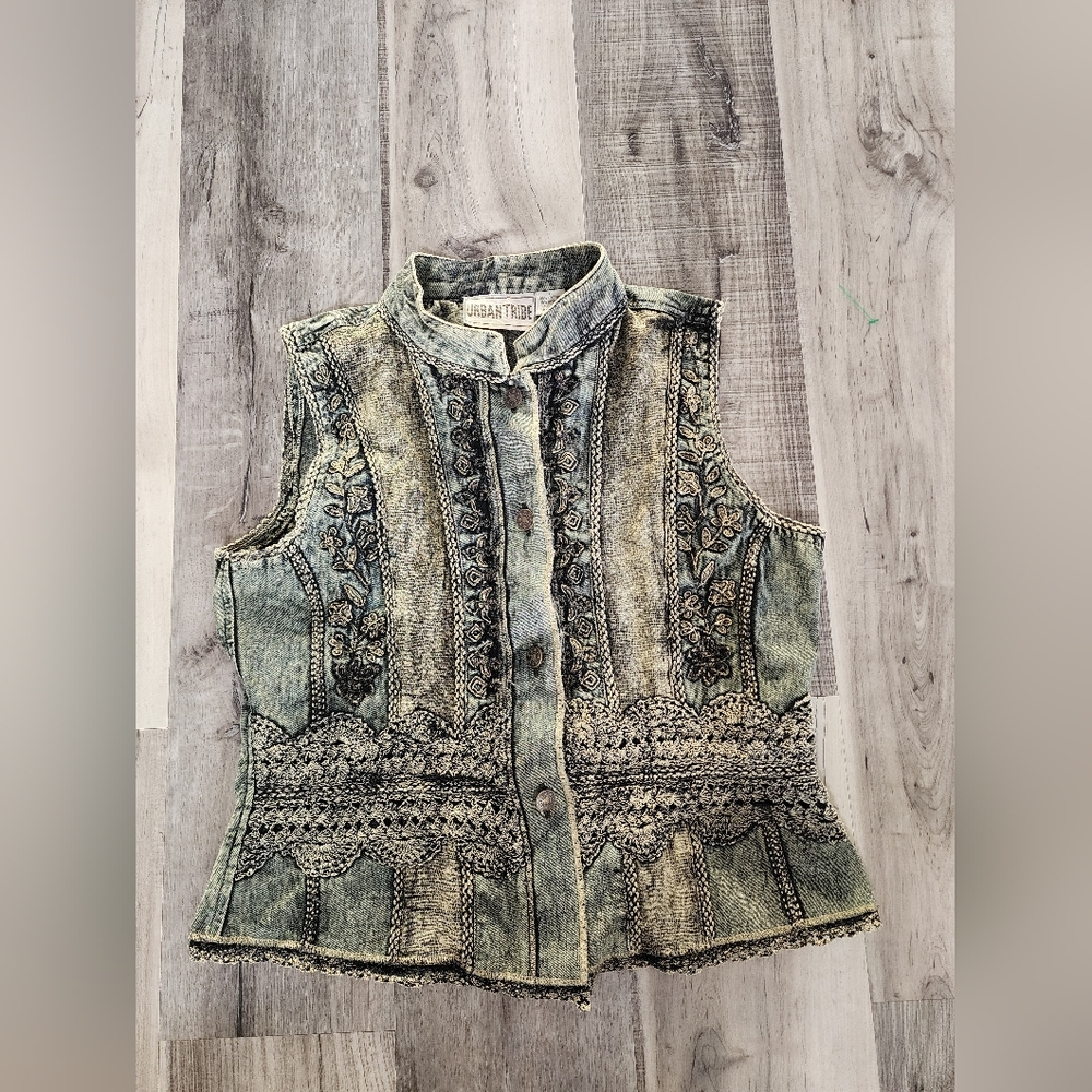 Urban Trends Denim Vest with Embroidered Details